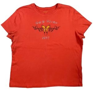 Sonoma size large orange short sleeve shirt with a butterfly & “Red River 2007”